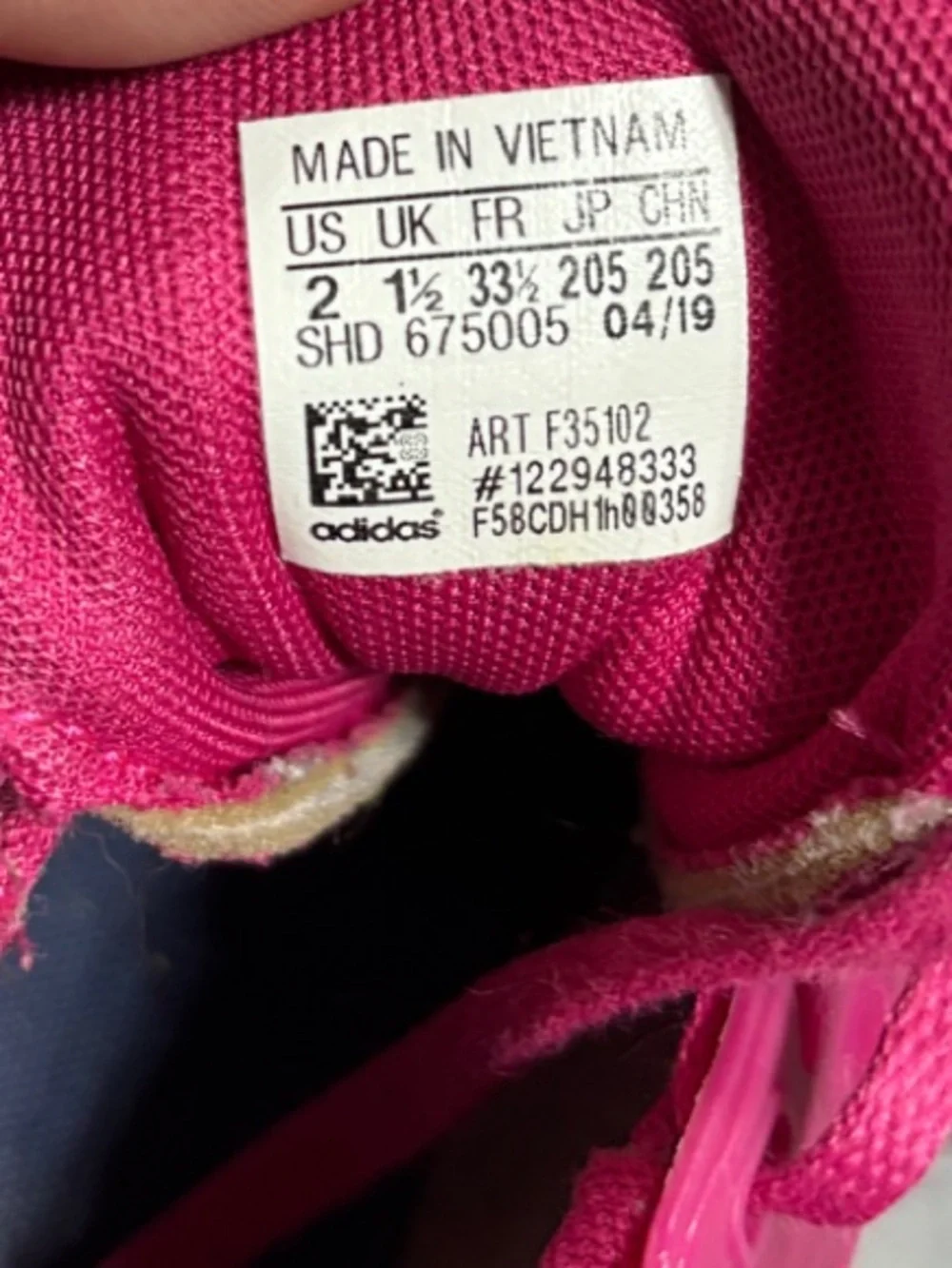 Adidas Girl’s Fuchsia Pink Athletic Running Shoes size 2